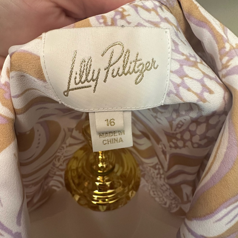 Lilly Pulitzer Tan, White & Lavender Floral Button-Front Tunic - Picture 2 of 5